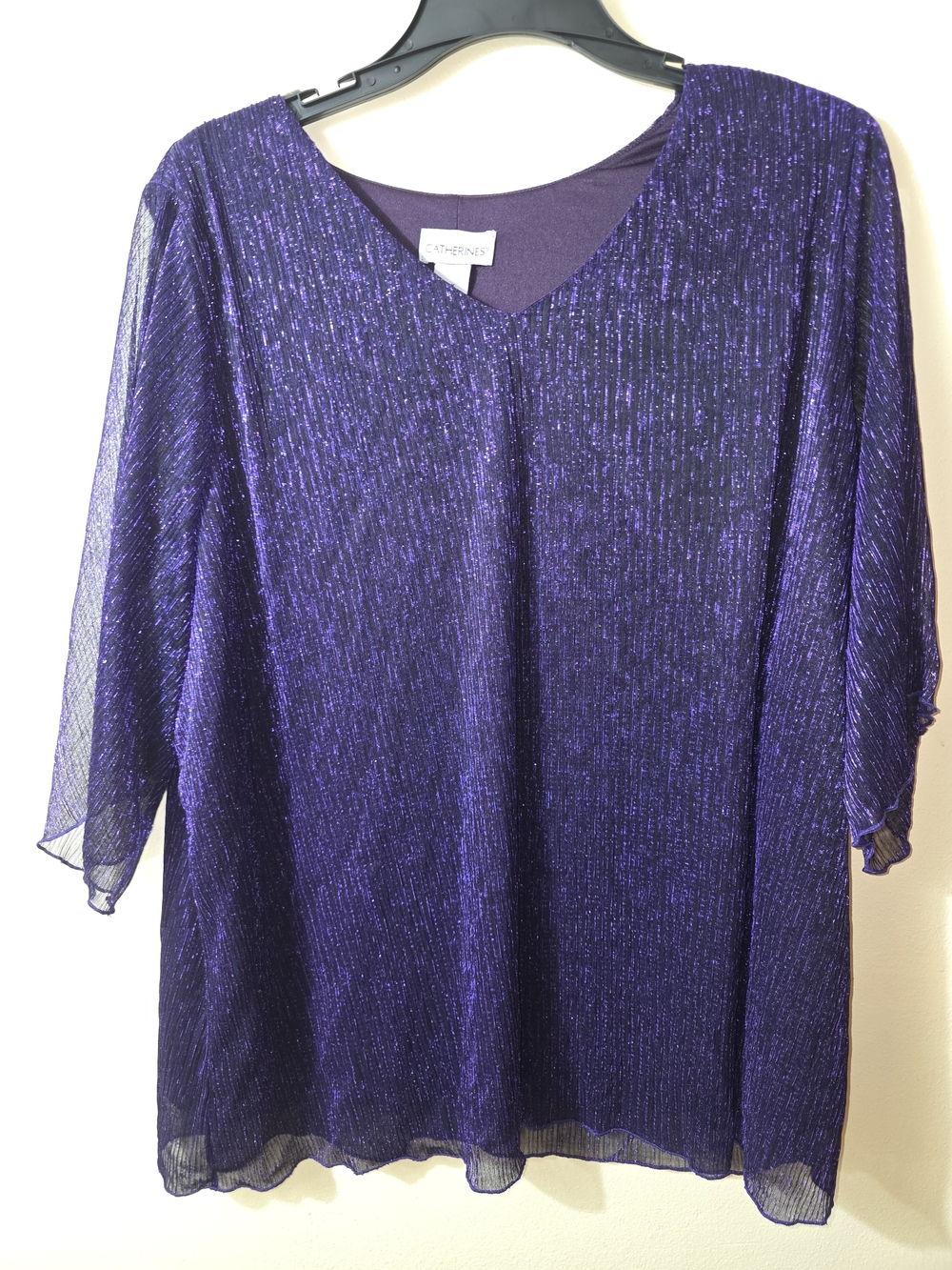 Catherines Purple Metallic V-Neck Tunic Top 2X